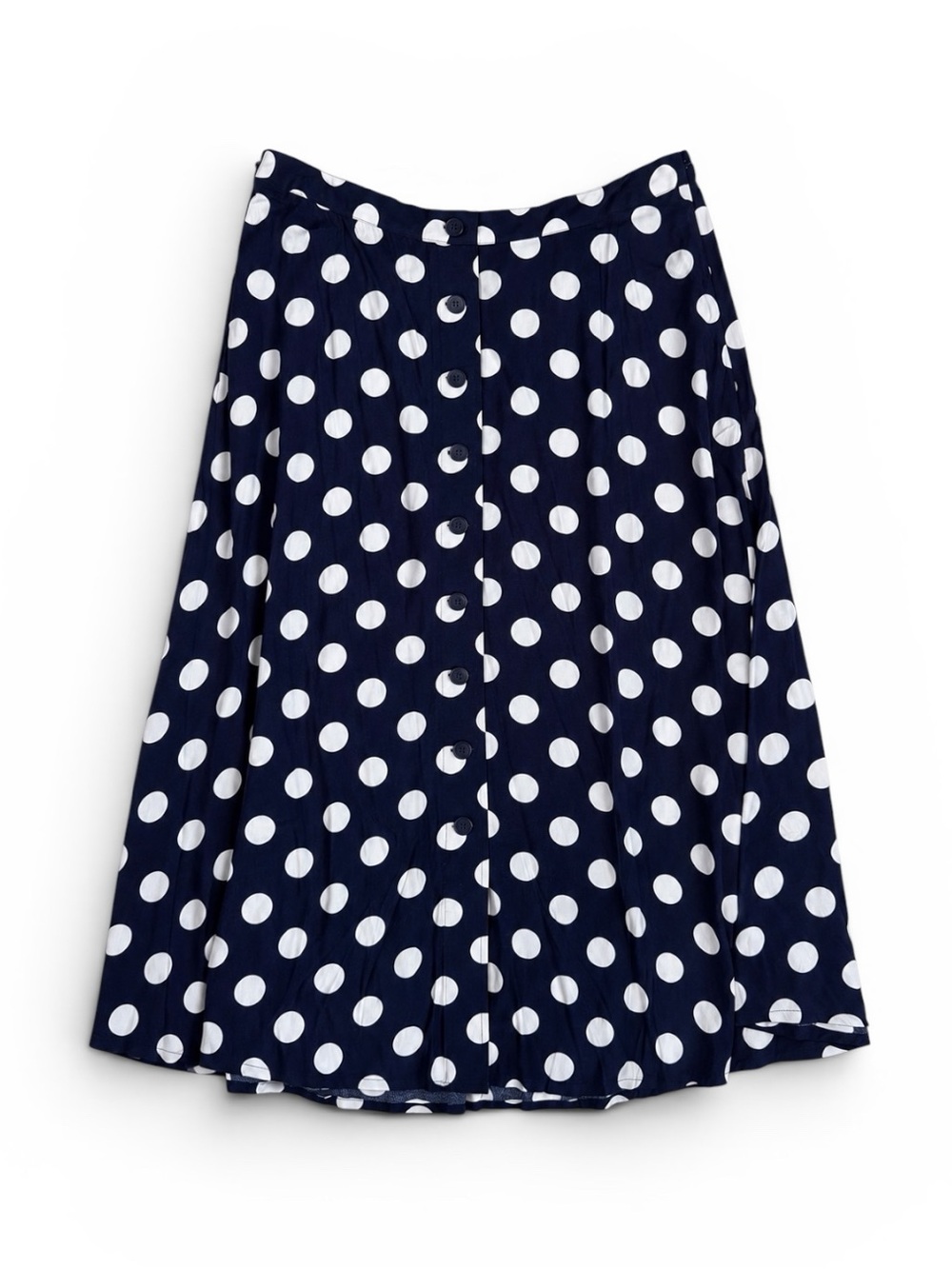 Talbots Polka Dot A-Line Midi Skirt Button Detail Navy White Size 12